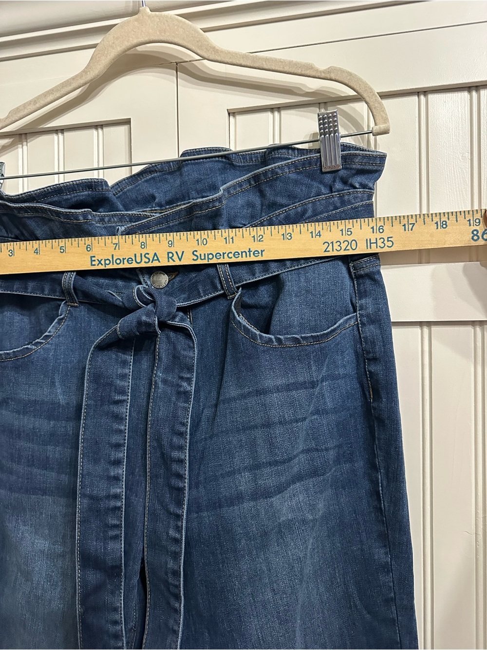 C’Est Toi High-Waist Tie-Belt Paperbag Jeans — Blue size 15 - Picture 5 of 10